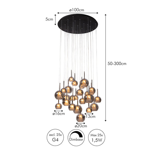 Atmooz hanglamp Saigon 25 - zwart | rond - Ø 100 x H 300 cm - G4