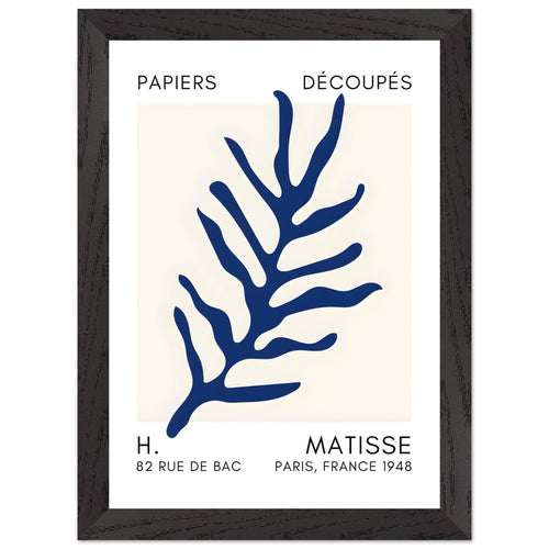 Artfulprints Poster met Lijst Matisse – Ocean flora navy blue II   - A4 21x29.7 cm - Blauw