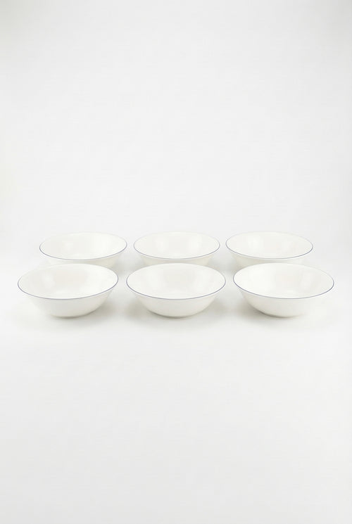 vtwonen - Soepkom - Wit/Blauw Lijn - Porselein - Set van 6