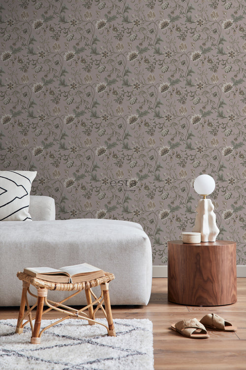 ESTAhome behang vintage bloemen oudroze - 50 x 900 cm - 139414
