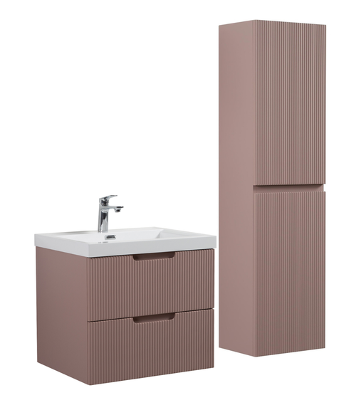 Badplaats Badkamermeubel Thermis 60 cm – Mat Roze – Badmeubel met Kolomkast