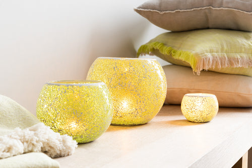 J-Line theelichthouder Mozaiek Rond - glas - geel - small - 4 stuks