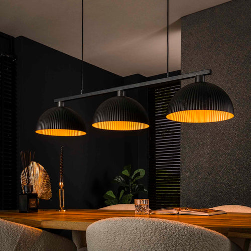 Giga Meubel Hanglamp Kap-Ribbel - Zwart Metaal - 3-Lichts - 120x30x150cm