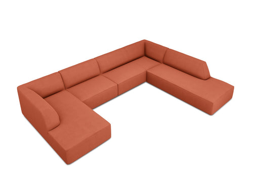 Micadoni Panoramische hoekbank rechts Ruby 7-zits, structurele stof, koraal - 273x366x69cm