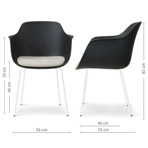 Nolon Nora-Liz eetkamerstoel zwart met naturelbeige zitkussen - wit onderstel