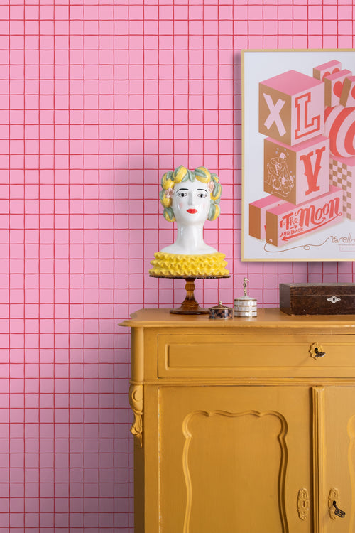 ESTAhome behang geblokt motief roze - 50 x 900 cm - 131597 - vtwonen shop