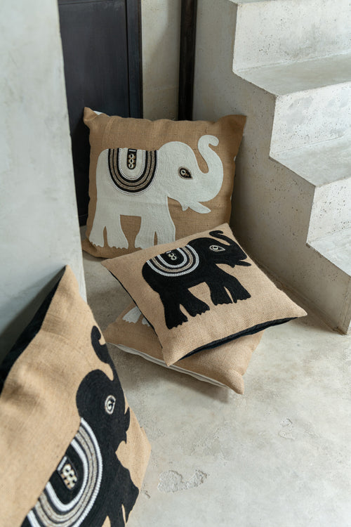 J-Line kussen Olifant - textiel - naturel/wit - large