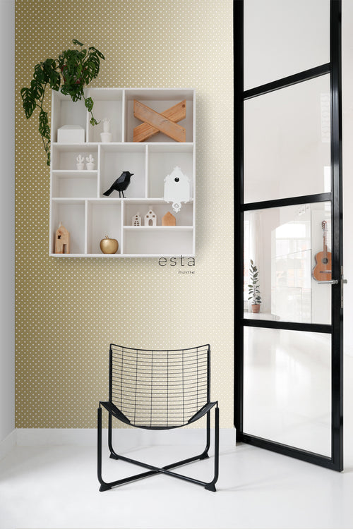 ESTAhome behang stippen glanzend goud en wit - 53 cm x 10.05 m - 139114