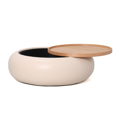 DÉJA Living Salontafel Draby - Beige/Naturel - PU Leer - Ø102x34cm - vtwonen shop