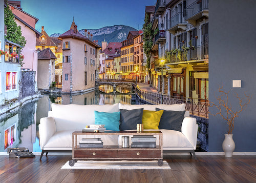 Sanders & Sanders fotobehang stadsgezicht blauw, geel en roze - 375 x 270 cm - 600543