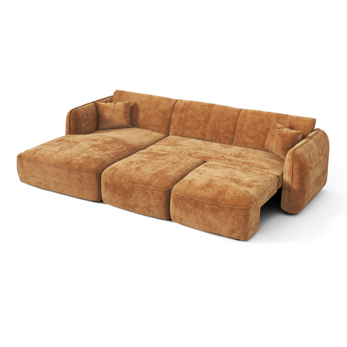 Premium Interiors - Linkerhoekbank LOMI - gewaafd fluweel karamel 274cm