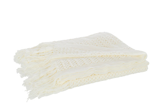 J-Line plaid Gebreid - polyester - wit - 160 x 130 cm