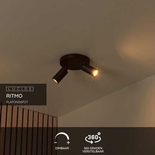 Lucide plafondspot RITMO - 2xGU10 (MR11) - Zwart - vtwonen shop