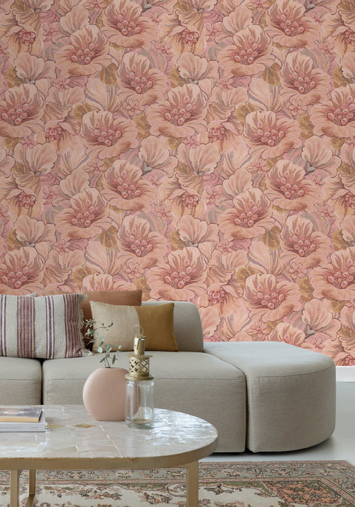 ESTAhome fotobehang geborduurd bloemmotief roze - 2.5 x 2.79 m - 159534 - vtwonen shop