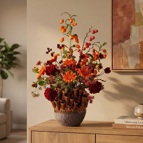 Maxifleur Kunst herfstboeket Bente Tunis 75cm inclusief vaas