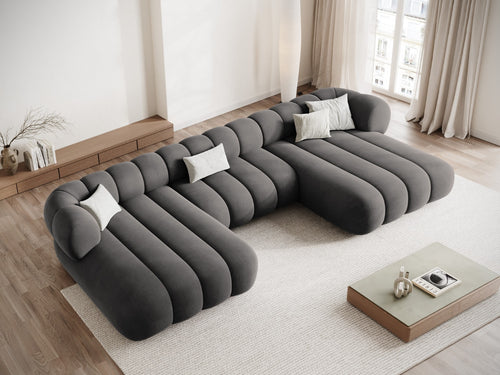 Cosmopolitan Design Panoramische bank Koge 6-zits, flueel grijs - 165x348x70cm