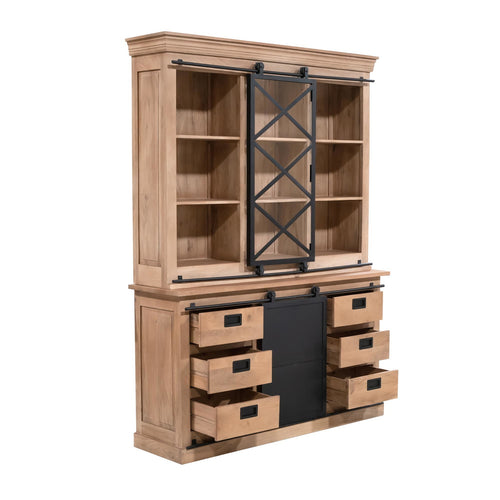 Starfurn Vitrinekast Fresno - Naturel Hout - 160x45x220cm