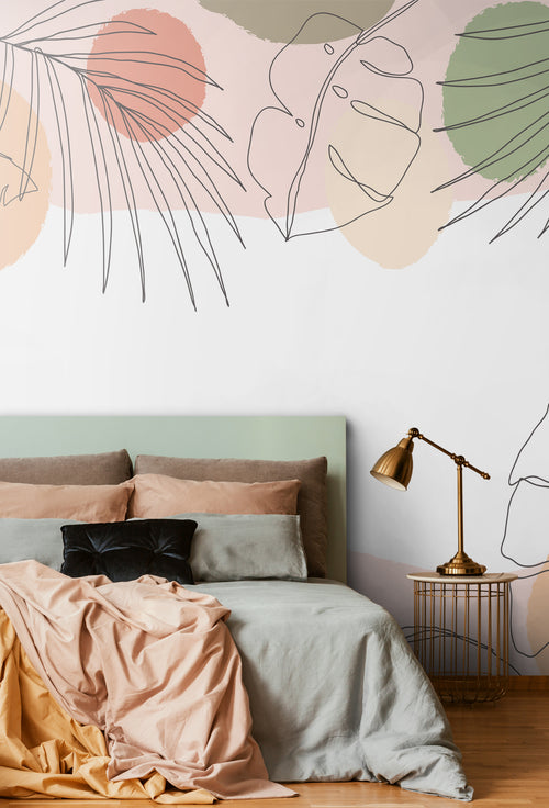 Sanders & Sanders fotobehang bladeren roze, groen en beige - 375 x 270 cm - 600993