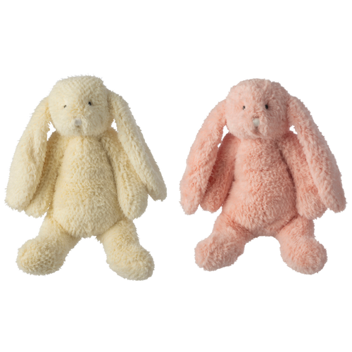J-Line knuffelbeer Konijn - polyester - roze/geel - large - set van 2
