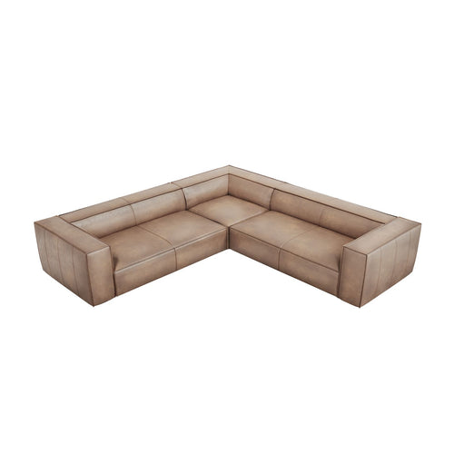 Cosmopolitan Design - Symmetrische hoekbank Turin 5-zits, echt leer donkerbeige - 280x280x68cm