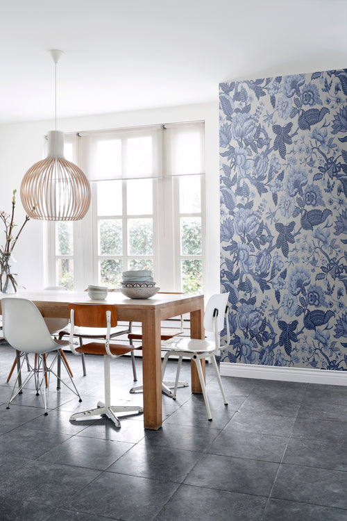 Sanders & Sanders fotobehang bloemen delfts blauw - 200 x 280 cm - 611979