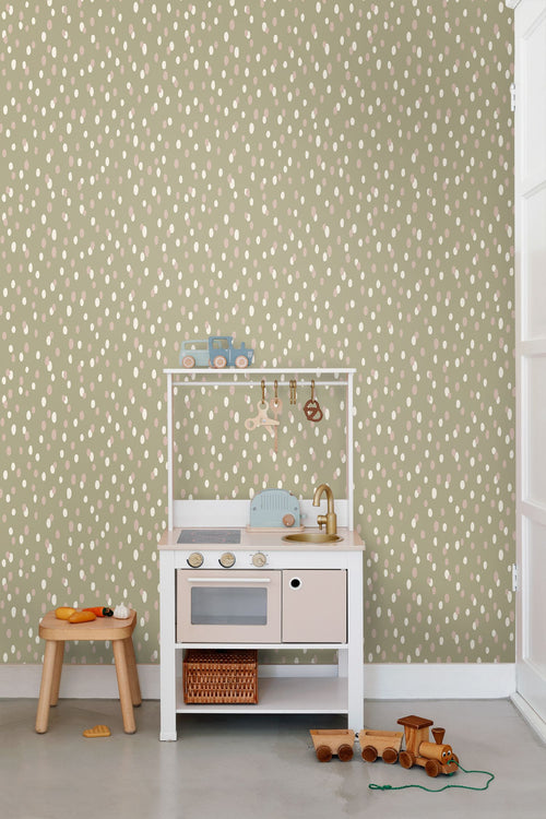ESTAhome behang stippen vergrijsd groen - 50 x 900 cm - 131877