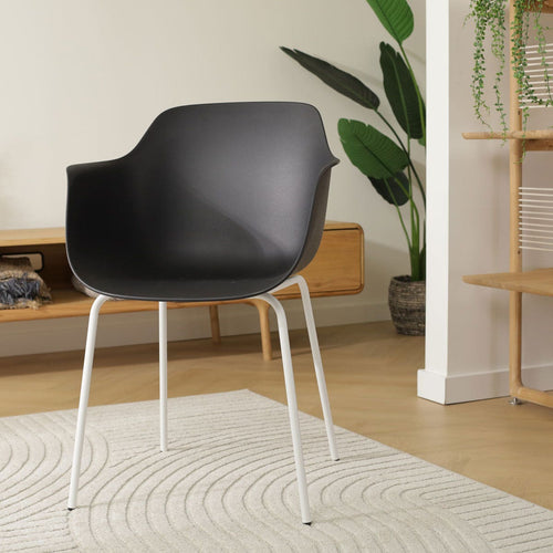 Nolon Nora-Puk Eetkamerstoel Zwart - met Armleuning - Wit Onderstel - vtwonen shop