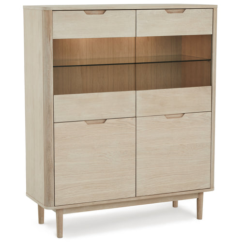 Furnhouse vitrinekast Nyborg - Witte olie - MDF, Eikenfineer, Glas - 45x123x146