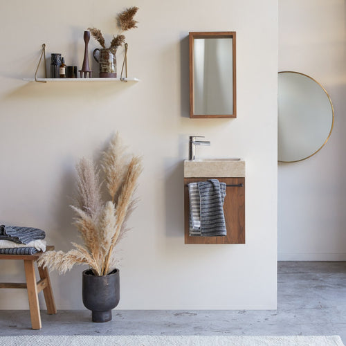 Tikamoon Wastafelmeubel van massief notenhout en crèmekleurig marmer - Beige - vtwonen shop