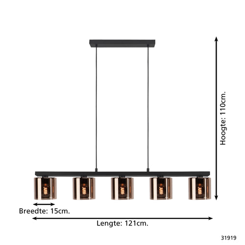 EGLO hanglamp Cadley - e27 - 121 cm - koperglas - vtwonen shop