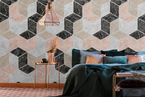 Livingwalls fotobehang grafisch motief grijs, beige, zwart en roze - 159 x 280 cm - AS-393191 - vtwonen shop