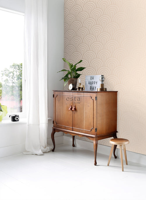 ESTAhome behang art deco bogen licht perzikroze en roségoud - 53 cm x 10.05 m - 139216