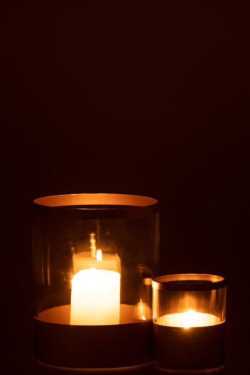 J-Line windlicht Lijnen - glas - goud/transparant - large