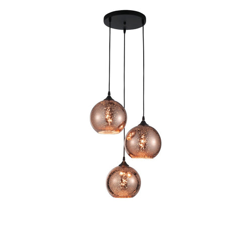 Merano Gresham 3-lichts cluster hanglamp koper glas, zwart metaal LED E27