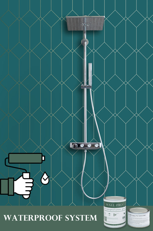ESTAhome behang art deco motief goud, groen en blauw - 53 cm x 10.05 m - 139224