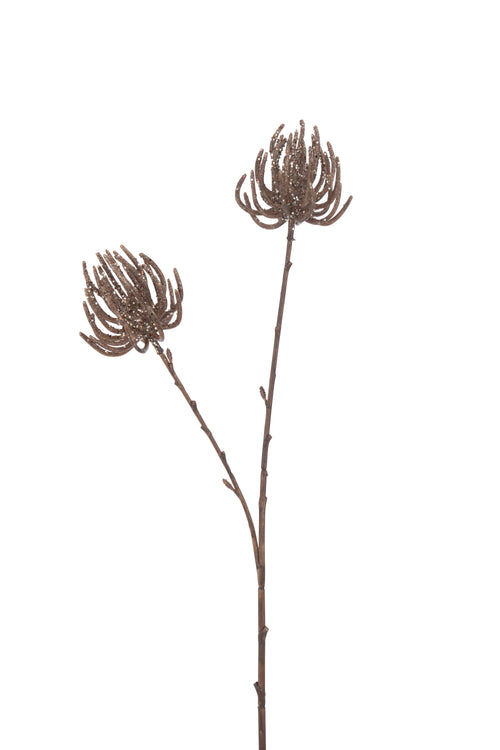 J-Line decoratie tak 2 Bloemen + Glitters - kunststof - bruin - 12 st.