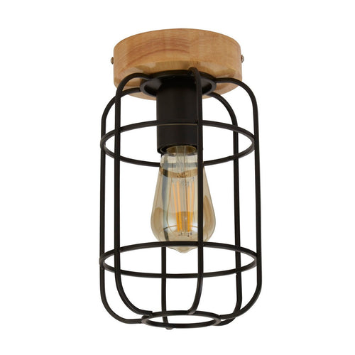 Vision Cage plafondlamp, mat zwart en hout