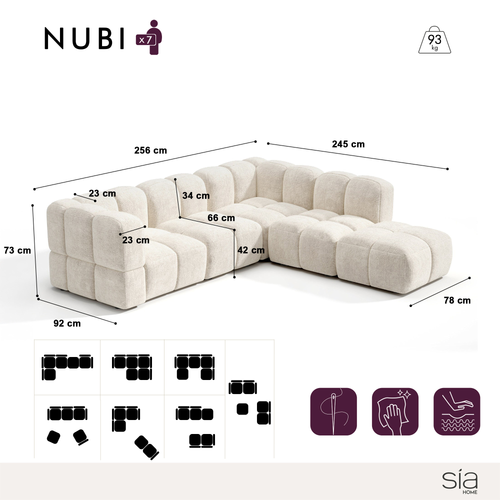 Sia Home - Modulaire bank met grote rechte hoek NUBI - Fluweel met structuur - Crème - 256cm