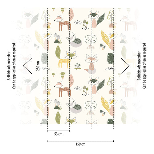 Livingwalls behang dieren meerkleurig, crème, groen, geel en beige - 159 x 280 cm - AS-391891