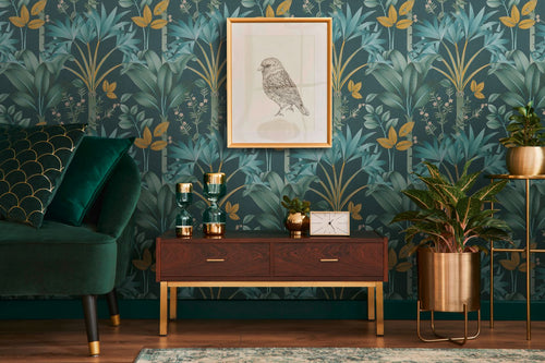 Livingwalls behang bloemmotief petrolblauw - 53 cm x 10.05 m - AS-391724 - vtwonen shop