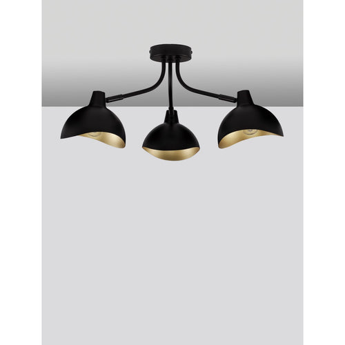 Nova Luce GETI Lange plafondlamp met meerdere armen, halfverzonken, matzwart, goudkleurig, E14 fitting, 3x5W