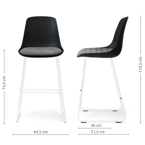 Nolon Nino-Liv barkruk zwart met zeegrijs zitkussen - wit onderstel - 75 cm - vtwonen shop