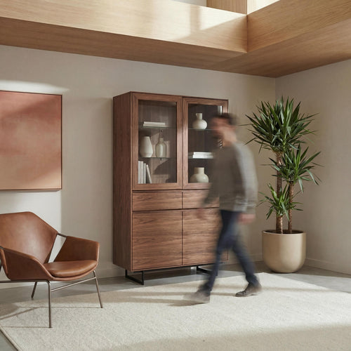 Furnhouse vitrinekast Tokyo - Amerikaanse walnoot - MDF, Amerikaans walnootfineer - 45x110x190