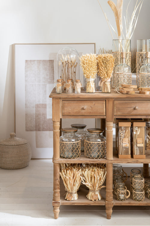 J-Line decoratie fles + kurk Breiwerk - glas/hout/riet - transparant - vtwonen shop