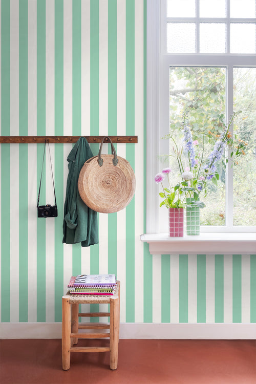 ESTAhome behang strepen mintgroen en wit - 53 cm x 10.05 m - 139910 - vtwonen shop