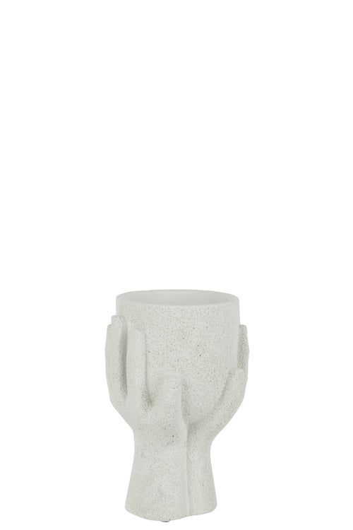 J-Line bloempot Handen - cement - wit - small - 2 stuks - Ø 11 cm