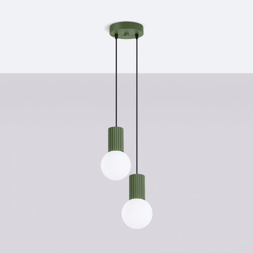 Sollux Lighting Hanglamp HALO 2P olijfgroen - 15x15x120cm