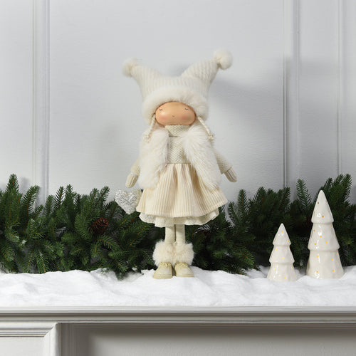 Sia Deco - Fillette Fluwelen Kerstfiguur - Crème / 50 cm - Crème - Polyester - H50 - vtwonen shop