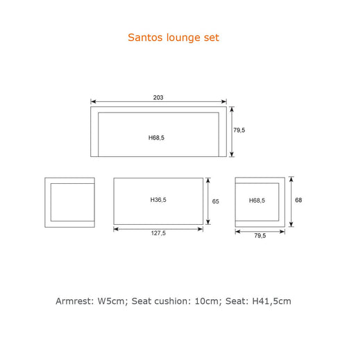 Santos loungeset - 4-delig - acaciahout  white wash-rope dgrijs- mgrey