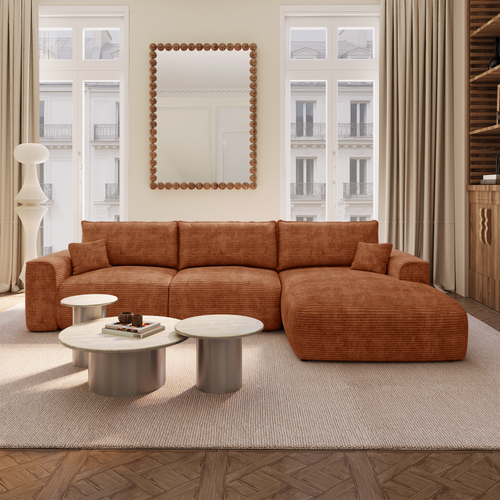 Premium Interiors - Rechthoekige hoekbank met slaapfunctie en opbergruimte COMO - corduroy terracotta 297cm